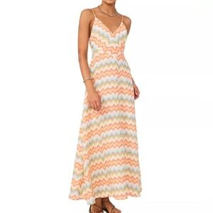 1.State Printed V Neck Sleeveless Maxi Demure Dot Sand Dress Womens Size M